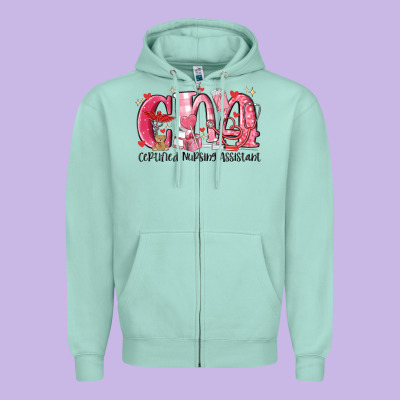 Cna Certified Valentine Nursing Assistant Valentin Zipper Hoodie Designed By Maliassmallbusiness