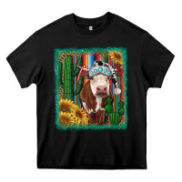 Black Western Christmas Cow Heavy Core Tee - RanaPortraitStore