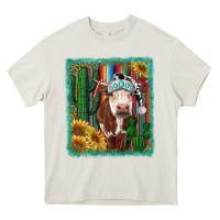 Cream Western Christmas Cow Heavy Core Tee - RanaPortraitStore