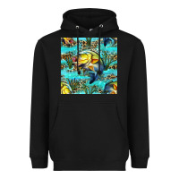 Black Lake Fish And Reeds With Leopard Seamless Pattern Bbs Heavyweight Hoodie - BundleAndBundleShop