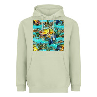 Matcha Lake Fish And Reeds With Leopard Seamless Pattern Bbs Heavyweight Hoodie - BundleAndBundleShop