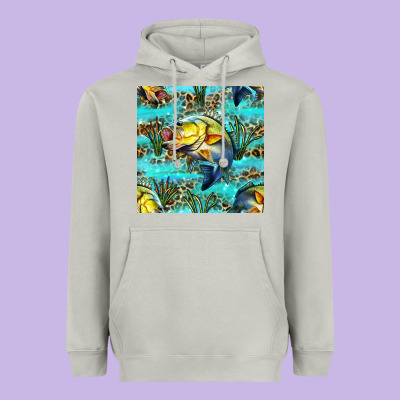 Lake Fish And Reeds With Leopard Seamless Pattern Bbs Heavyweight Hoodie Designed By Bundleandbundleshop