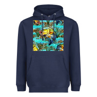 Navy Lake Fish And Reeds With Leopard Seamless Pattern Bbs Heavyweight Hoodie - BundleAndBundleShop