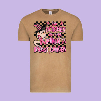 In October We Wear Pink For Breast Cancer Vintage Tee Designed By Adodesignshop