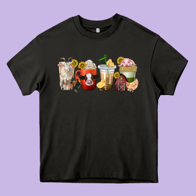 Farm Animals Coffee Cups Heavy Core Tee Designed By Texasbilliewilder