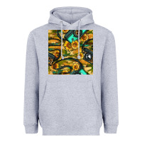 Heather Grey Leopard Digital Camera And Sunflowers With Camouflage Seamless Pattern Heavyweight Hoodie - BundleAndBundleShop