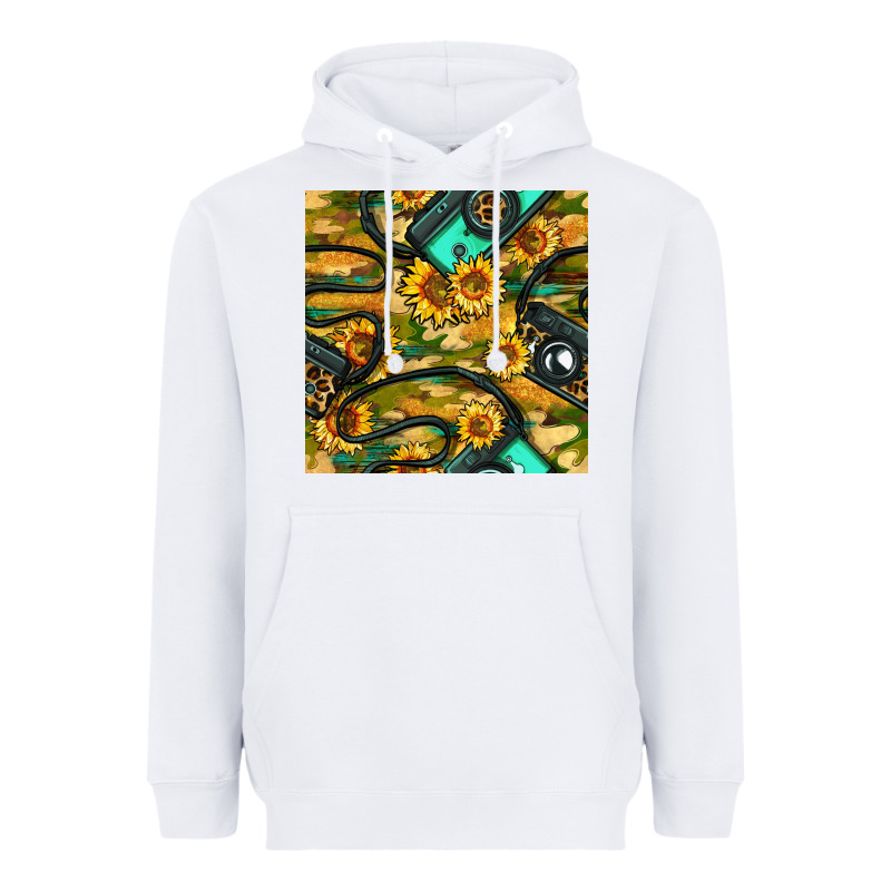 Leopard Digital Camera And Sunflowers With Camouflage Seamless Pattern Heavyweight Hoodie by BundleAndBundleShop | Teevron