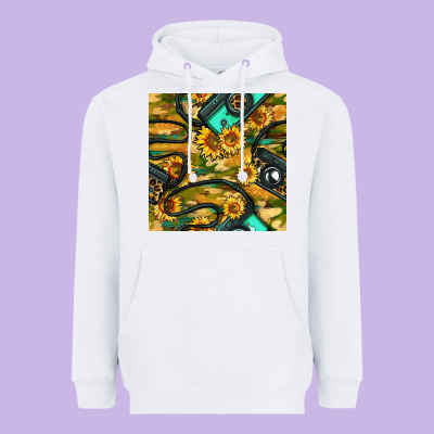 Leopard Digital Camera And Sunflowers With Camouflage Seamless Pattern Heavyweight Hoodie Designed By Bundleandbundleshop
