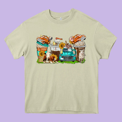 Farm Truck Coffee Cups Heavy Core Tee Designed By Texasbilliewilder