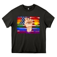 Asphalt lgbtq flag and american flag with hand Heavy Core Tee - Artiststas