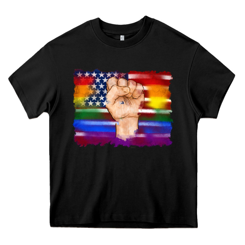 Lgbtq Flag And American Flag With Hand Heavy Core Tee by Artiststas | Teevron