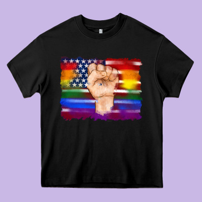 Lgbtq Flag And American Flag With Hand Heavy Core Tee Designed By Artiststas
