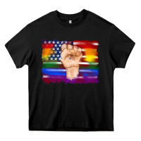 Black lgbtq flag and american flag with hand Heavy Core Tee - Artiststas