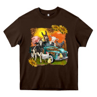 Chocolate Brown farm truck with farm animals Heavy Core Tee - texasbilliewilder