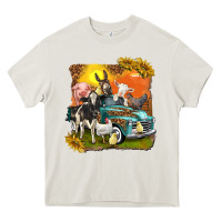 Cream farm truck with farm animals Heavy Core Tee - texasbilliewilder