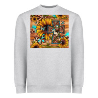 Heather Grey cross sunflower butterfly Heavyweight Sweatshirt - JahusDesignShop
