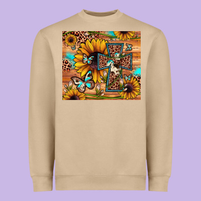 Cross Sunflower Butterfly Heavyweight Sweatshirt Designed By Jahusdesignshop