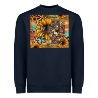 Navy cross sunflower butterfly Heavyweight Sweatshirt - JahusDesignShop