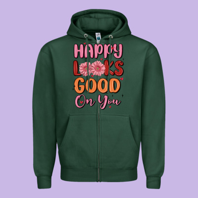 Happy Looks Good On You Zipper Hoodie Designed By Maliassmallbusiness
