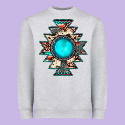 Aztec Leopard Turquoise Gemstone Heavyweight Sweatshirt Designed By Jahusdesignshop