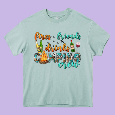 Fires Friends Drinks Camping Crew Heavy Core Tee Designed By Texasbilliewilder