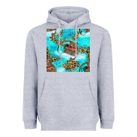 Heather Grey Mama Bear Hunting Fish With Leopard Seamless Pattern Heavyweight Hoodie - BundleAndBundleShop