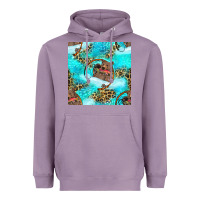 Lavender Mama Bear Hunting Fish With Leopard Seamless Pattern Heavyweight Hoodie - BundleAndBundleShop