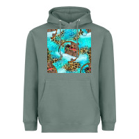 Sage Mama Bear Hunting Fish With Leopard Seamless Pattern Heavyweight Hoodie - BundleAndBundleShop