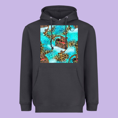 Mama Bear Hunting Fish With Leopard Seamless Pattern Heavyweight Hoodie Designed By Bundleandbundleshop