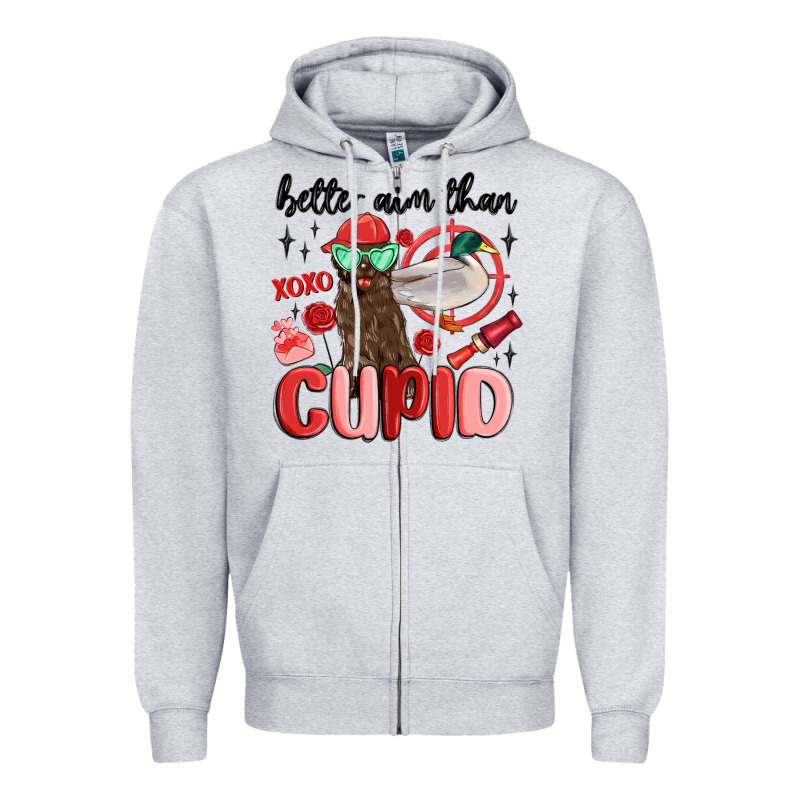 Better Aim Than Cupid With Dog And Duck Zipper Hoodie by MaliasSmallBusiness | Teevron