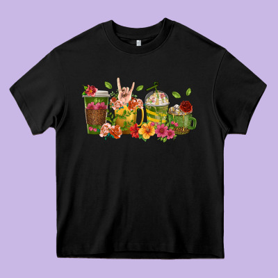 Floral Hustler Coffee Cups Heavy Core Tee Designed By Texasbilliewilder