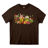 Chocolate Brown floral hustler coffee cups Heavy Core Tee - texasbilliewilder