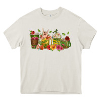 Cream floral hustler coffee cups Heavy Core Tee - texasbilliewilder