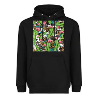 Black Western Cactus And Turquoise Gemstone With Leopard And Cowhide Seamles Heavyweight Hoodie - BundleAndBundleShop
