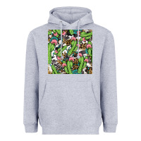 Heather Grey Western Cactus And Turquoise Gemstone With Leopard And Cowhide Seamles Heavyweight Hoodie - BundleAndBundleShop