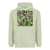 Matcha Western Cactus And Turquoise Gemstone With Leopard And Cowhide Seamles Heavyweight Hoodie - BundleAndBundleShop