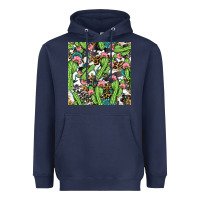 Navy Western Cactus And Turquoise Gemstone With Leopard And Cowhide Seamles Heavyweight Hoodie - BundleAndBundleShop