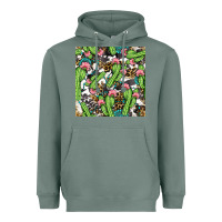 Sage Western Cactus And Turquoise Gemstone With Leopard And Cowhide Seamles Heavyweight Hoodie - BundleAndBundleShop