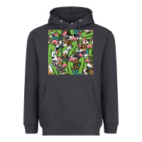 Smoke Western Cactus And Turquoise Gemstone With Leopard And Cowhide Seamles Heavyweight Hoodie - BundleAndBundleShop