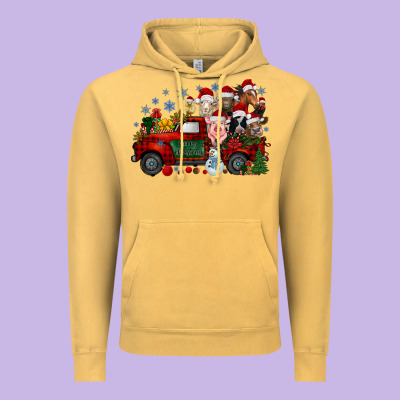 Christmas Farm Animals Truck Vintage Hoodie Designed By Racoondesign