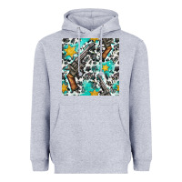 Heather Grey Western Gun And Sheriff Stars With Cowhide Seamless Pattern Heavyweight Hoodie - BundleAndBundleShop