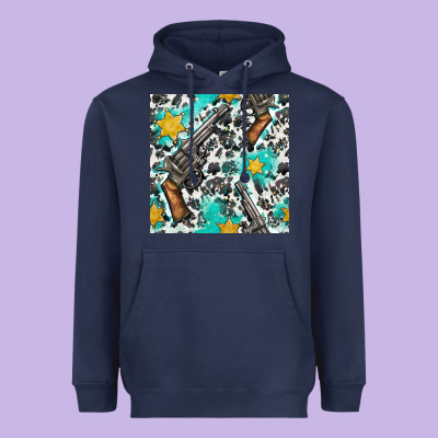 Western Gun And Sheriff Stars With Cowhide Seamless Pattern Heavyweight Hoodie Designed By Bundleandbundleshop
