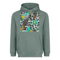 Sage Western Gun And Sheriff Stars With Cowhide Seamless Pattern Heavyweight Hoodie - BundleAndBundleShop