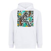 White Western Gun And Sheriff Stars With Cowhide Seamless Pattern Heavyweight Hoodie - BundleAndBundleShop