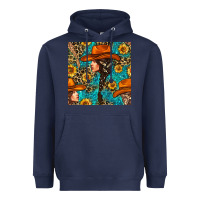 Navy Western Girl Hair Clasp And Sunflower With Leopard And Glitter Seamles Heavyweight Hoodie - BundleAndBundleShop