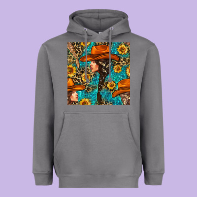 Western Girl Hair Clasp And Sunflower With Leopard And Glitter Seamles Heavyweight Hoodie Designed By Bundleandbundleshop
