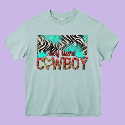 Hey There Cowboy Heavy Core Tee Designed By Texasbilliewilder