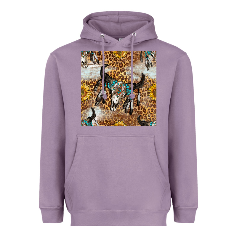 Western Bull Skull And Sunflowers With Leopard Seamless Pattern Heavyweight Hoodie by BundleAndBundleShop | Teevron