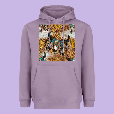 Western Bull Skull And Sunflowers With Leopard Seamless Pattern Heavyweight Hoodie Designed By Bundleandbundleshop
