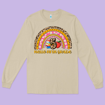 Back To School Rainbow Hello Fifth Grade Long Sleeve Tee Designed By Adodesignshop